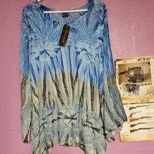 Women's Tie Die Blouse Blue and Gray Size Med, Large to XL